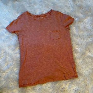 orange striped short sleeve shirt